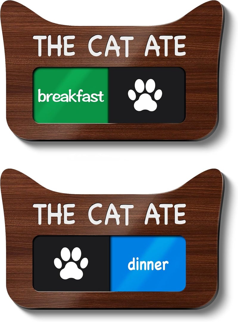 EliteSign Cat Feeding Reminder Supplies with Magnet, Pet Meal Tracker with The Cat Ate, Acrylic Unique Ear Shape 2 Area Feed Sign with Breakfast and Dinner, Walnut with 2 Stickers, 4.7" x 3", 1 Pack - Image 1